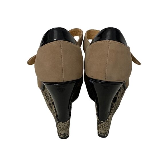 Gianni Bini Suede Patent Leather Snake Print Platform Mary Jane Wedge Heels Sz 6 - Picture 3 of 9
